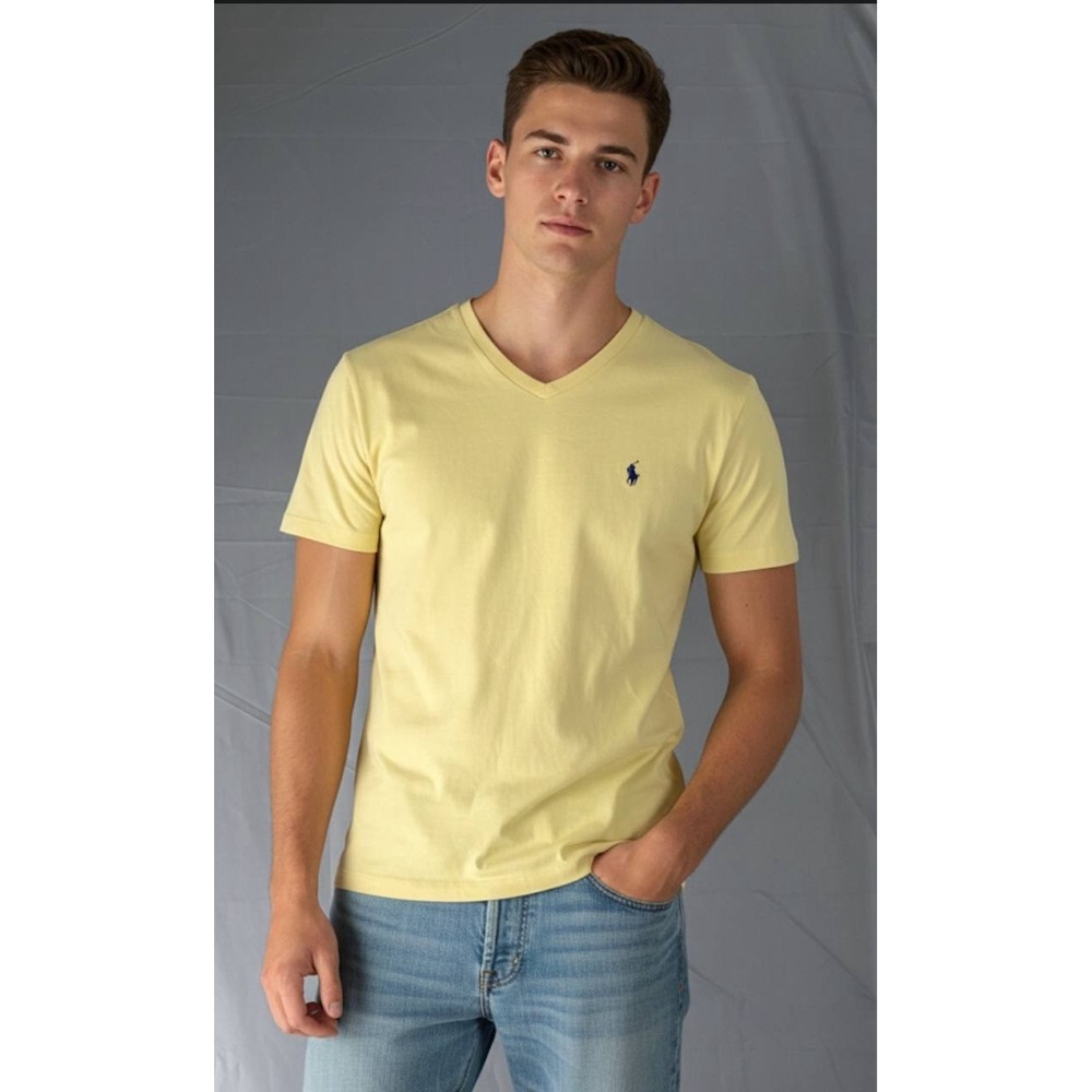 Polo Ralph Lauren Men's T-Shirt Jersey V-Neck 100% Cotton Yellow Sz S Preppy